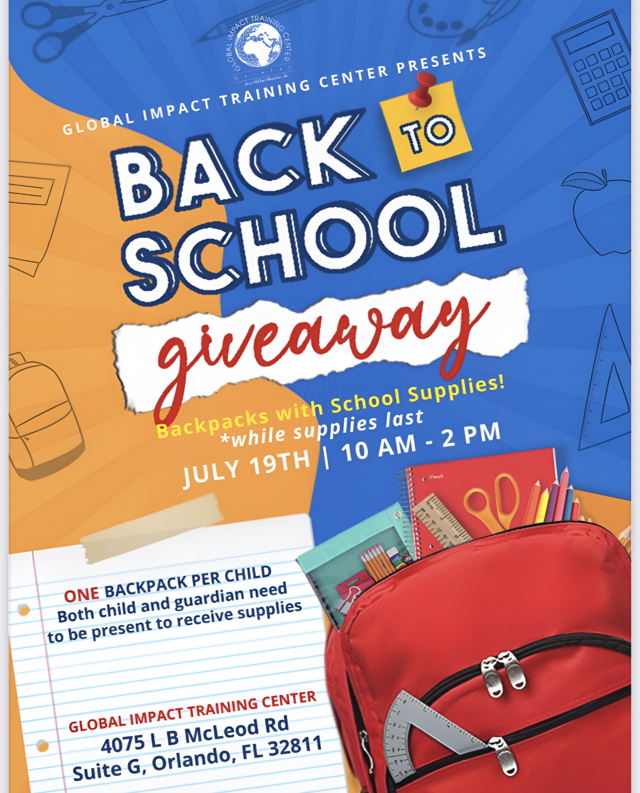 Global Impact Training Center Presents: Back To School Giveaway